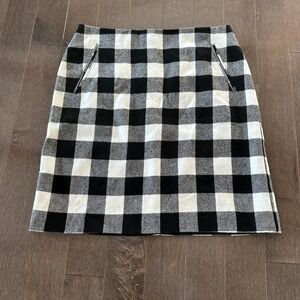 Talbots Wool Buffalo Check Plaid Mini Skirt Holidays Winter Black Cream 6